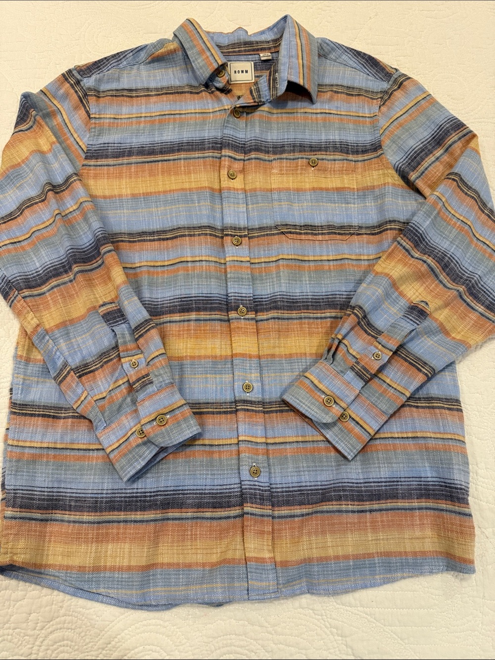 Casual Striped Button-Down Shirt - Blue & Tan